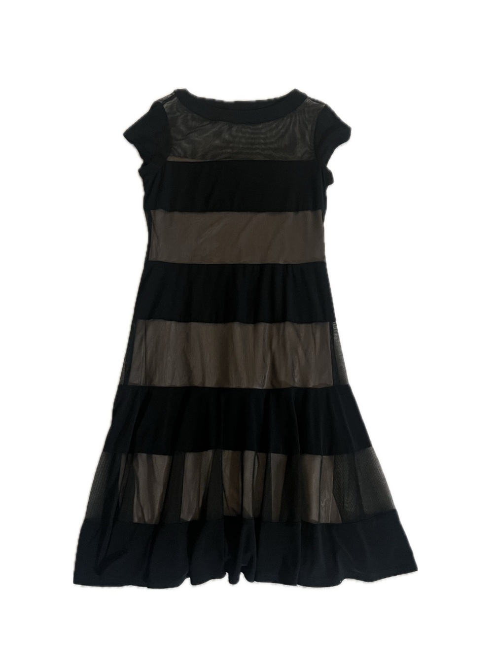 R&M Richards Black and Brown Striped Mesh Panel Girls Dress